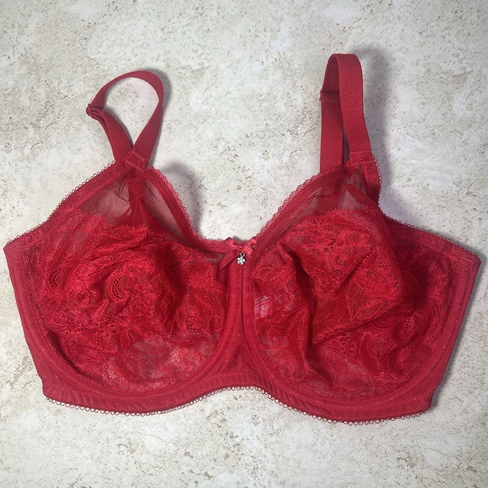 Wacoal Retro Chic Bra 36DDD Red Lace Full Figure Underwire Unlined 855186 EUC